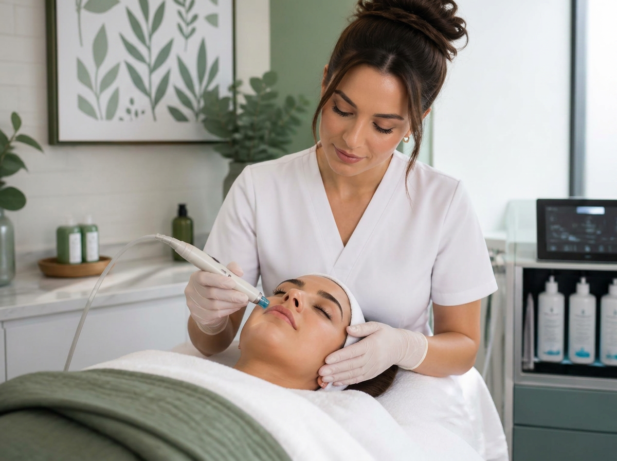 Aesthetician performing a facial treatment